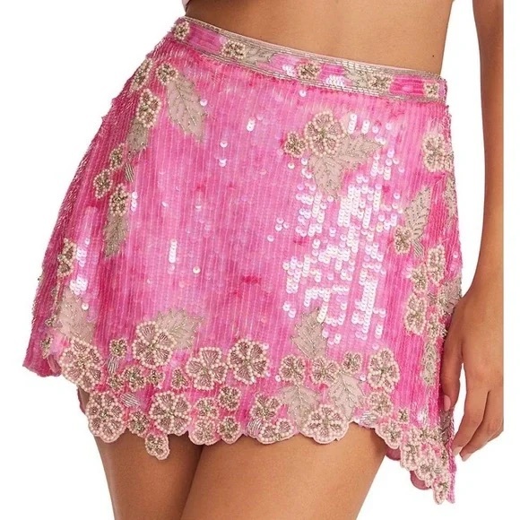 LoveShackFancy Pink and Gold Sequin Mini Skirt - Picture 4 of 4
